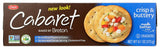 Box of Dare Cabaret crackers with a new look label, featuring a cracker with toppings on a blue and brown background.