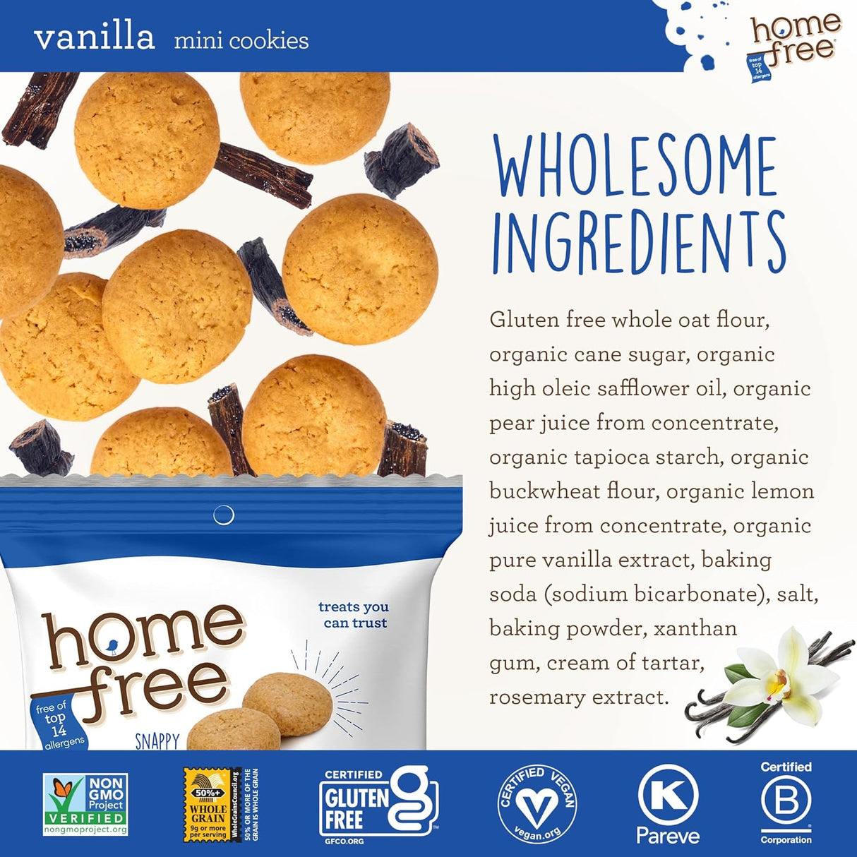 Homefree Gluten-Free Vanilla Mini Cookies, 1.1 Oz. Pack of 10