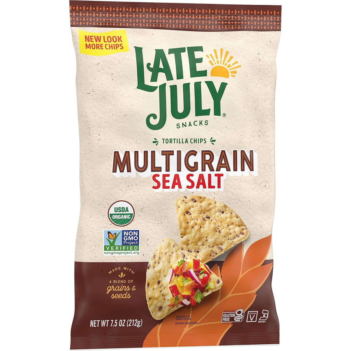 Late July Snacks Multigrain Sea Salt Tortilla Chips, 7.5 Oz. (Pack of 12)