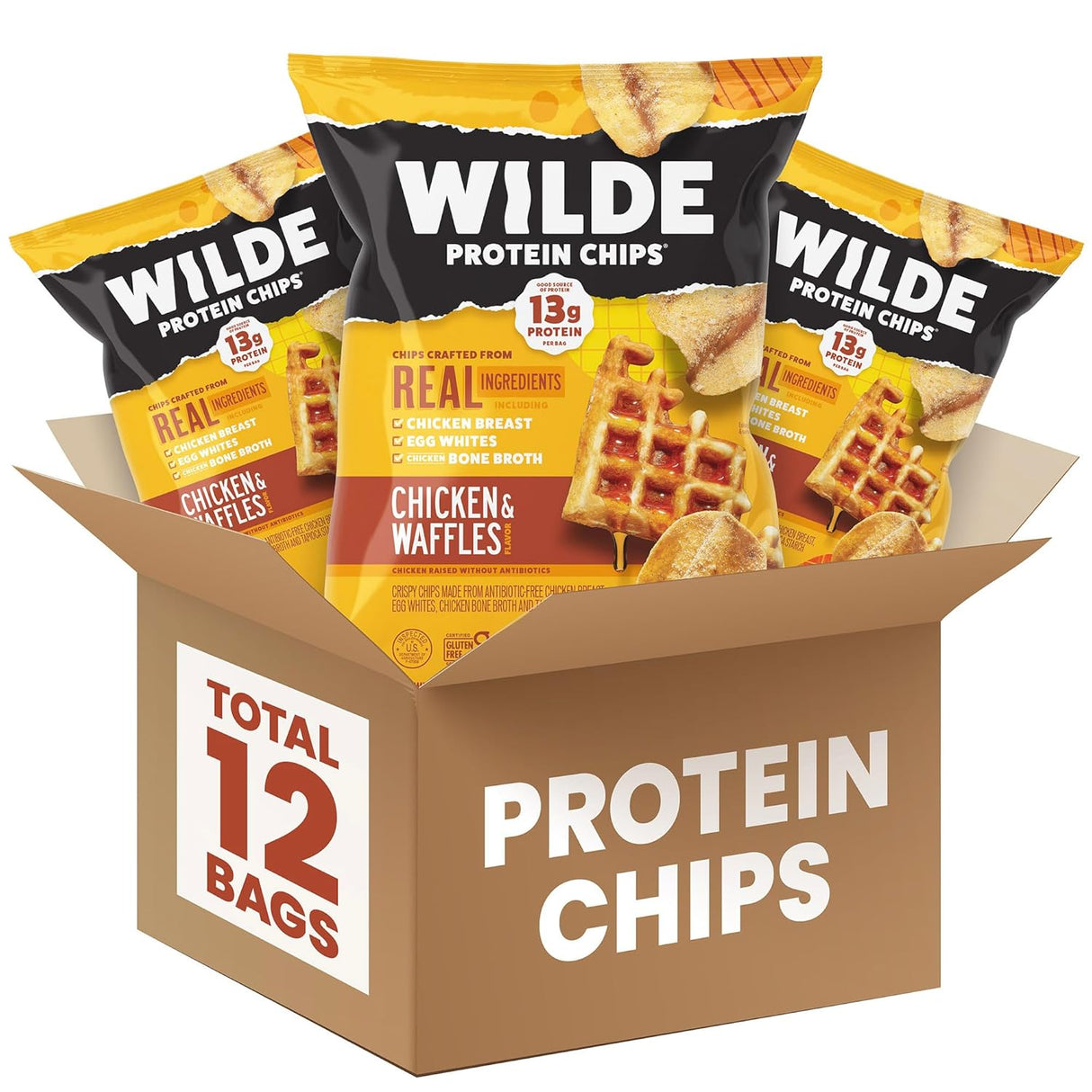 Wilde Chips Chicken & Waffles Protein Chips, 2.25 Oz. (Pack of 12)