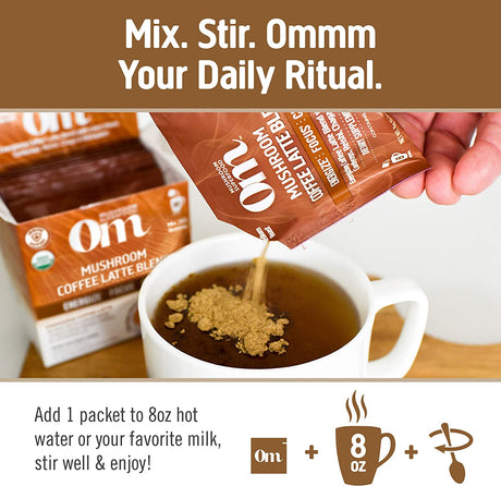 Om Mushroom Superfood Coffee Latte Blend Mushroom Powder, Single Serve, 10 Count, Lion's Mane, Cordyceps, Reishi, Chaga - Cozy Farm 