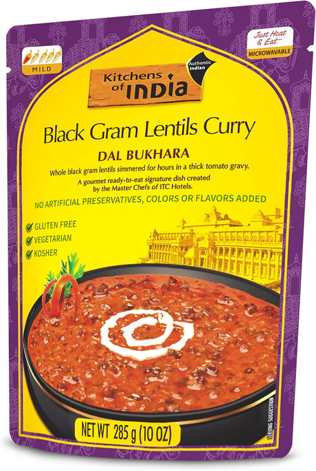 Kitchen of India Dal Bukhara, Black Gram Lentils Curry, 10 oz., Pack of 6