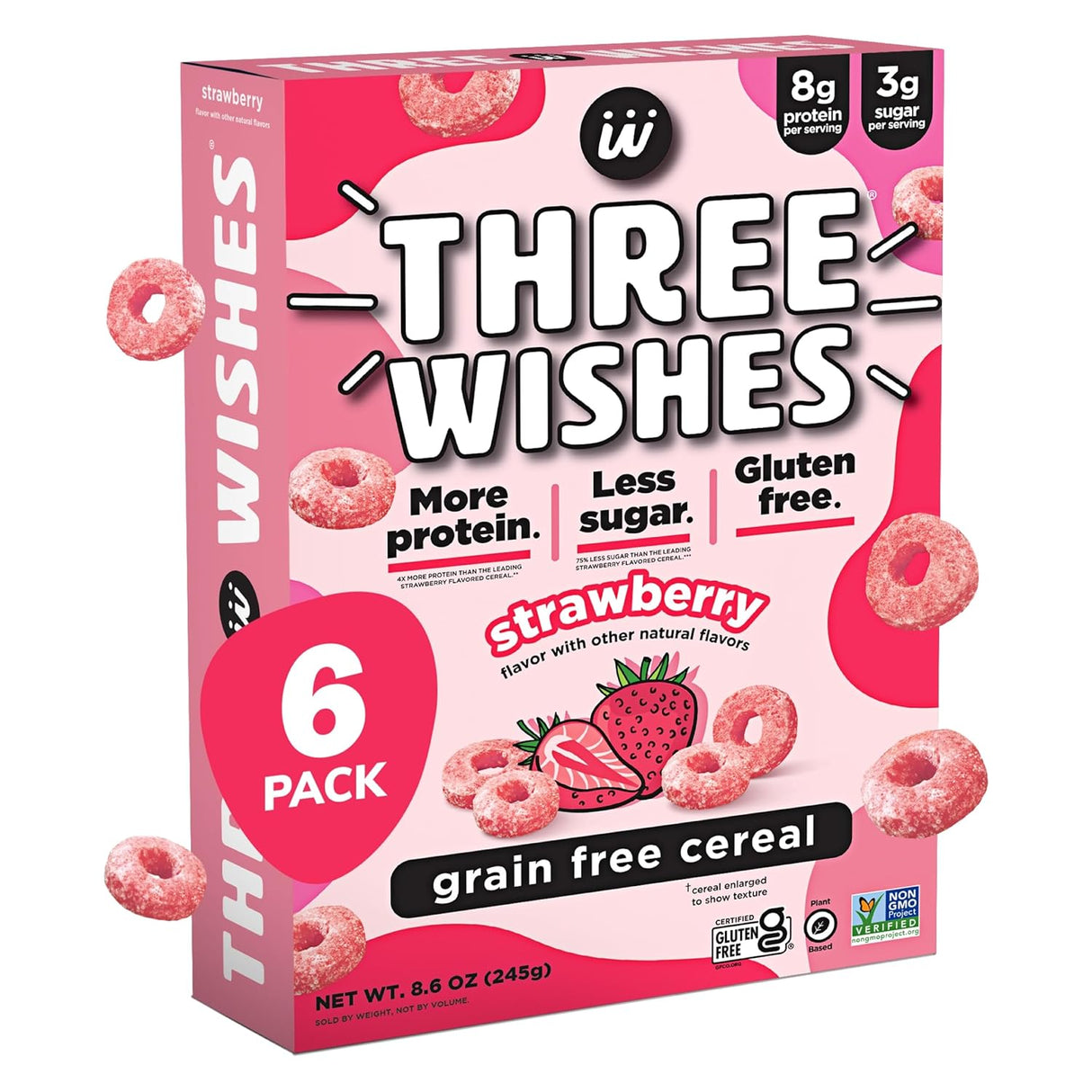 Three Wishes Strawberry Grain-Free Cereal, 8.6 oz., Pack of 6
