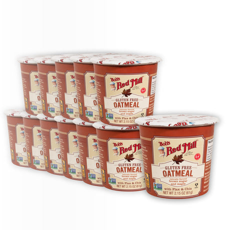 Multiple containers of Bob's Red Mill gluten-free oatmeal on a white background