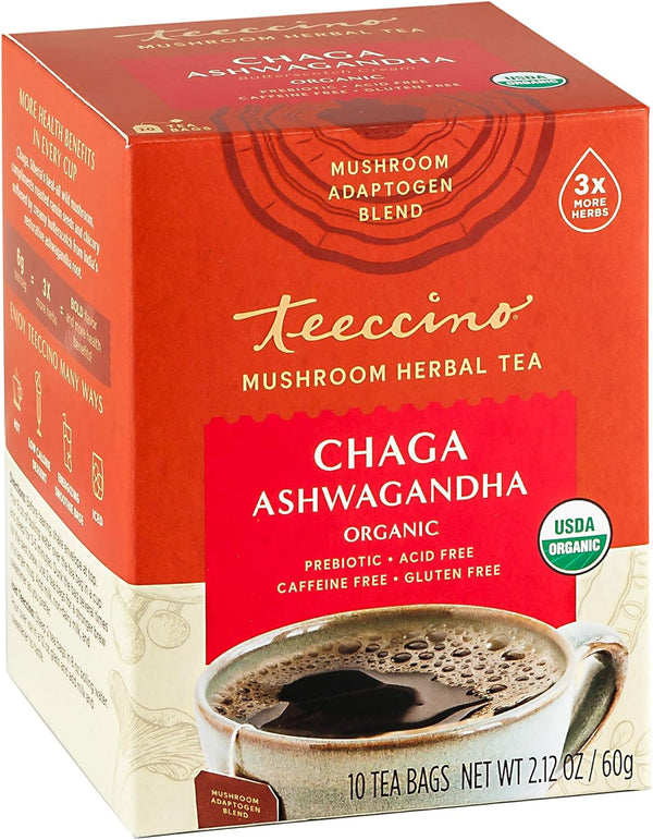 Teeccino Mush Tea Chaga Ashwagan - Case of 6 x 10 Bags