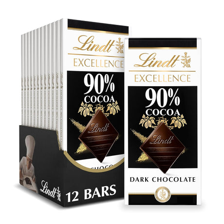 Lindt Excellence 90% Cocoa Dark Chocolate Bar Case of 12 3.5 Oz