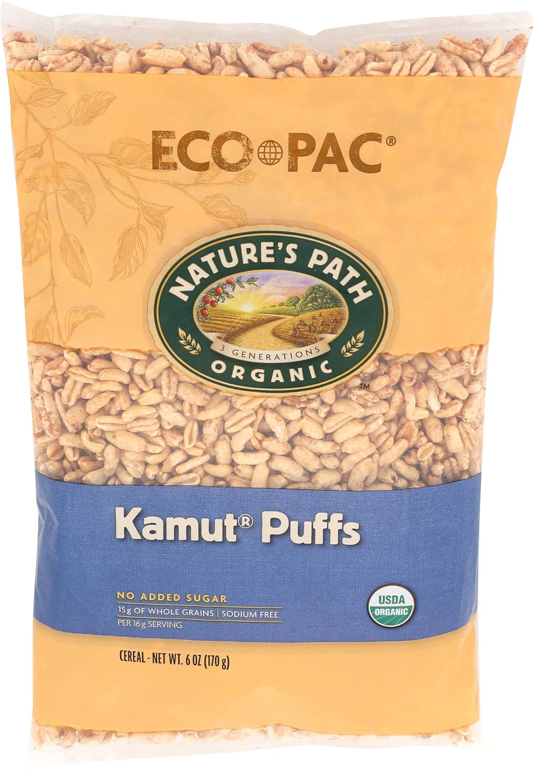 Nature's Path Organic Kamut Puffs Cereal, 6 Oz., Case of 12 – Whole Grain, Vegan, Non-GMO, Kosher