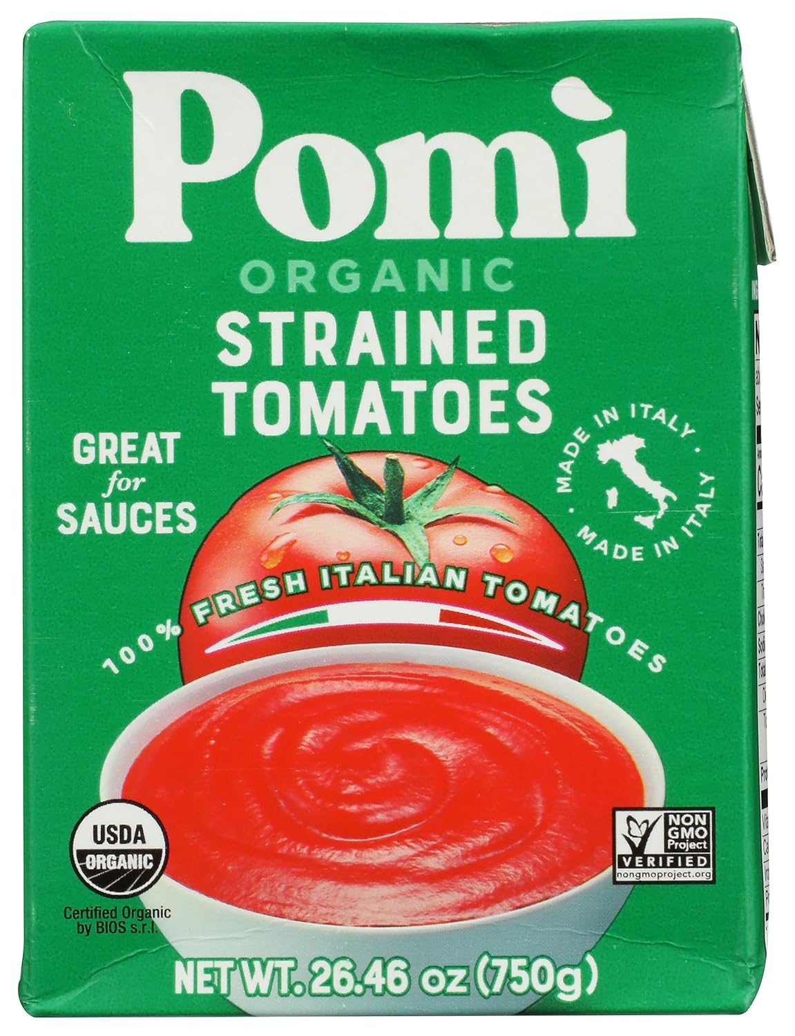 Pomi Organic Strained Tomatoes - Case of 12 - 26.46 oz.