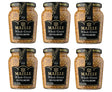 Six jars of Maille Whole Grain Old Style Mustard on a white background