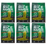 Six packages of Lotus Foods Jade Pearl Rice Ramen on a white background