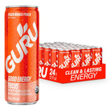 Guru Energy Drink - Organic Peach Mango, 12 oz (24 Pack) - Gluten-Free Energy