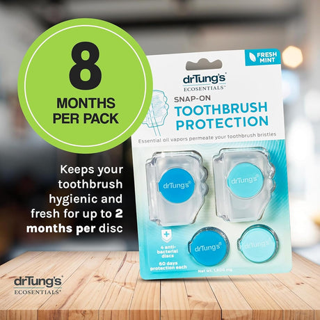 Dr. Tung's Snap-On Toothbrush Sanitizer, Natural Antibacterial Protection, Fresh Mint or Lime, 4 Discs