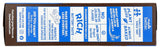 Bread package with blue label and text on a brown background