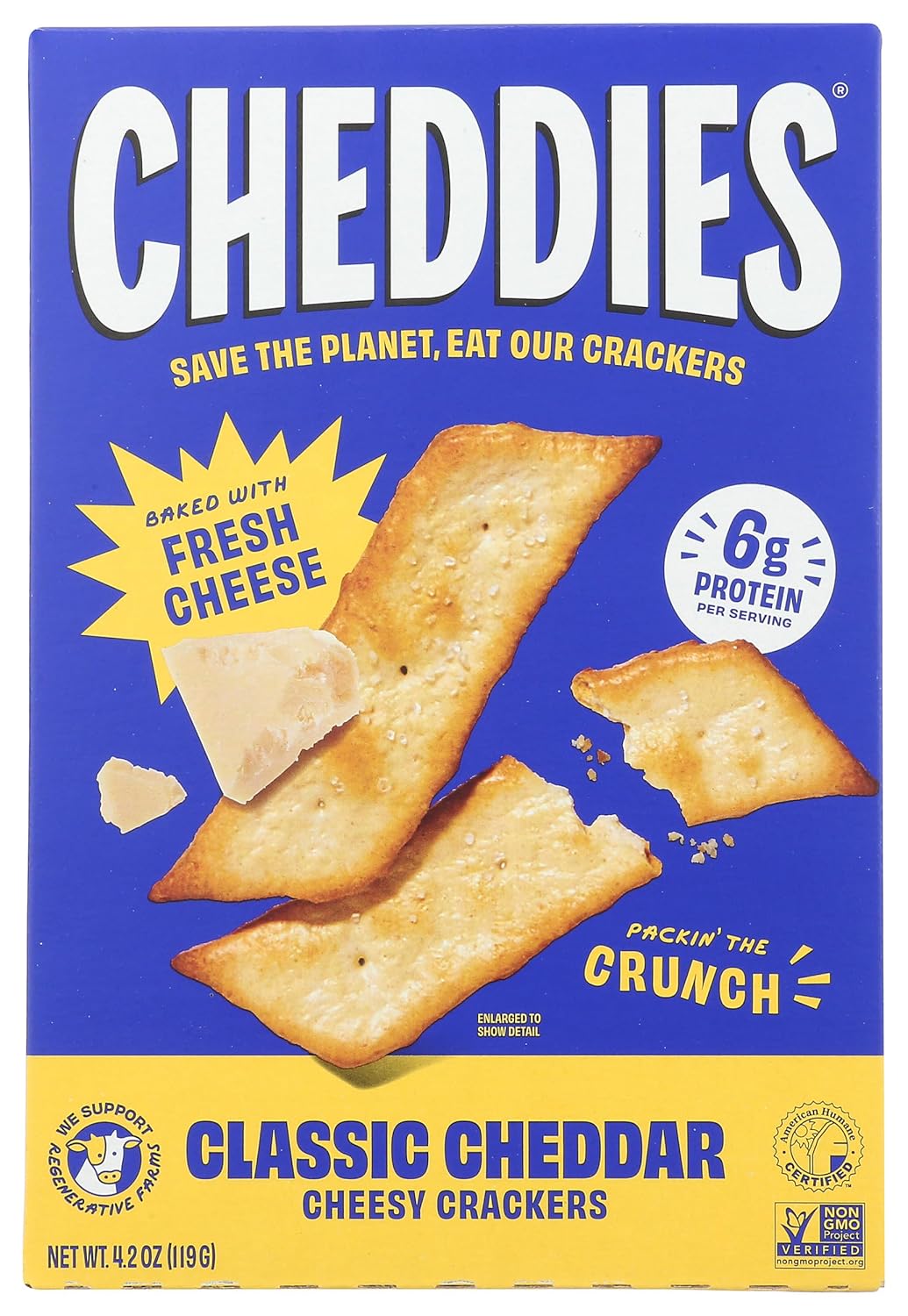 Cheddies Organic Cheddar Crackers, Classic Sea Salt, 4.2 oz, Case of 6