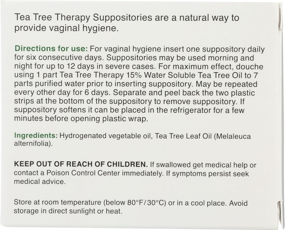 Tea Tree Therapy Women's Suppositories with Tea Tree Oil, Pack of 6 Suppositories