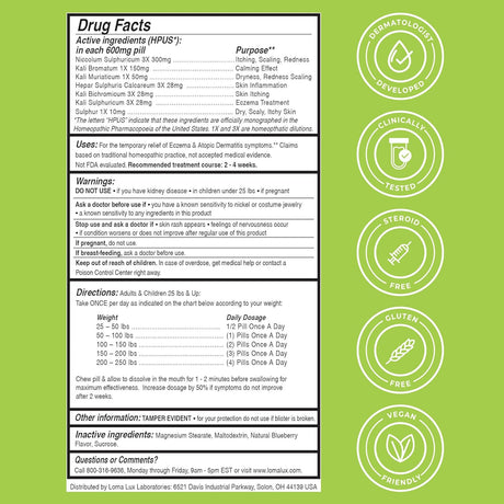 Drug facts label with green background and white text