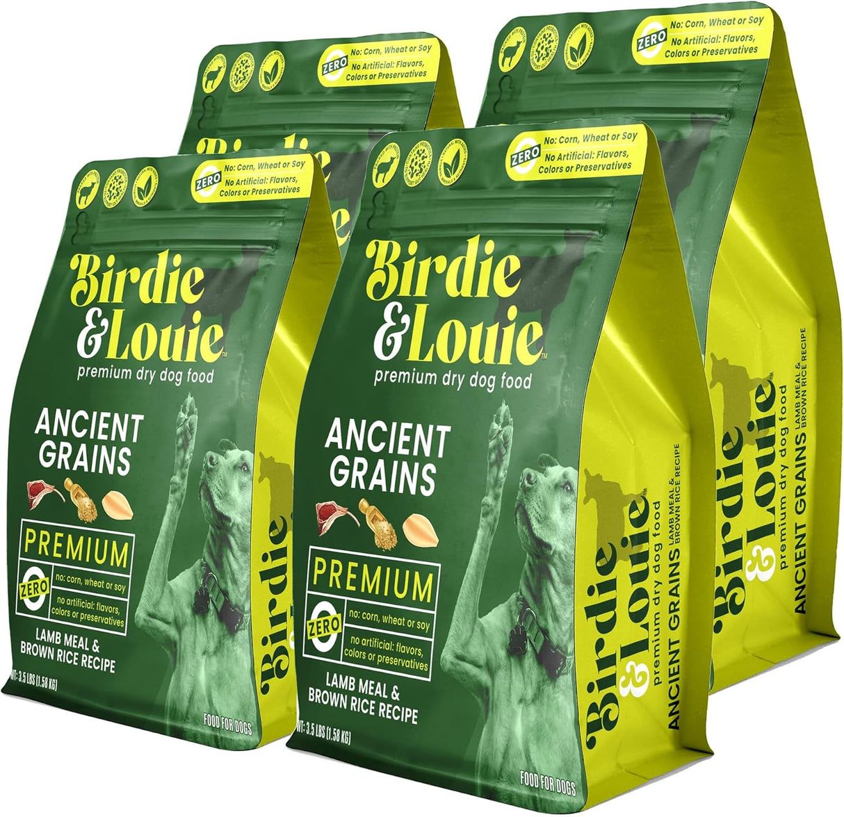 Birdie & Louie - Lamb Meal & Brown Rice Dog Food, 3.5 lb (Pack of 4) - Wheat Free Formula