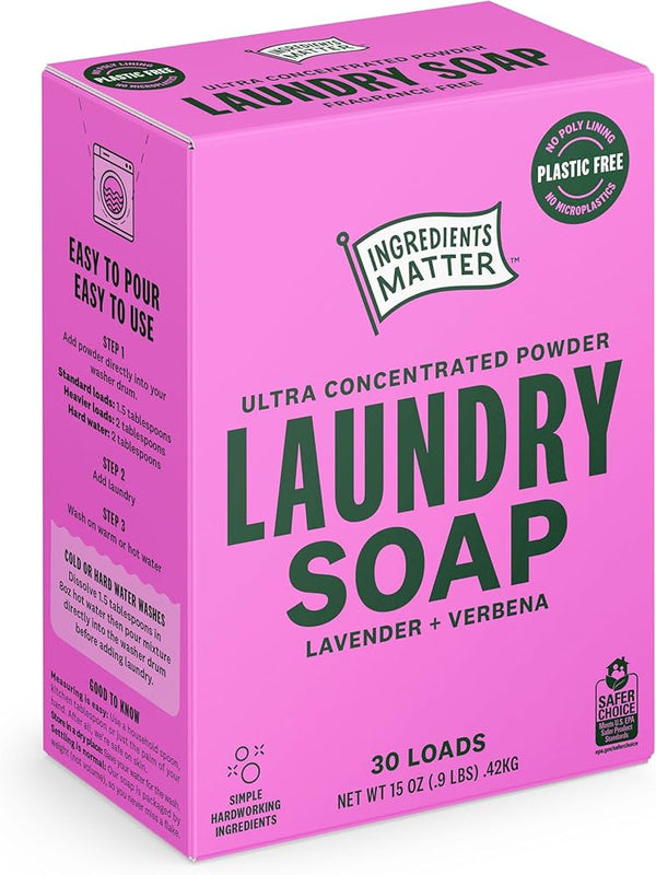 Ingredients Matters - Lavender Laundry Soap Powder, 30 oz (Pack of 8) - Natural Laundry Detergent