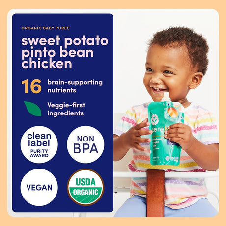Cerebelly Organic Sweet Potato, Pinto Bean, Bone Broth & Cumin Puree, Brain-Boosting Baby Food, 4 oz Pouches, Pack of 6