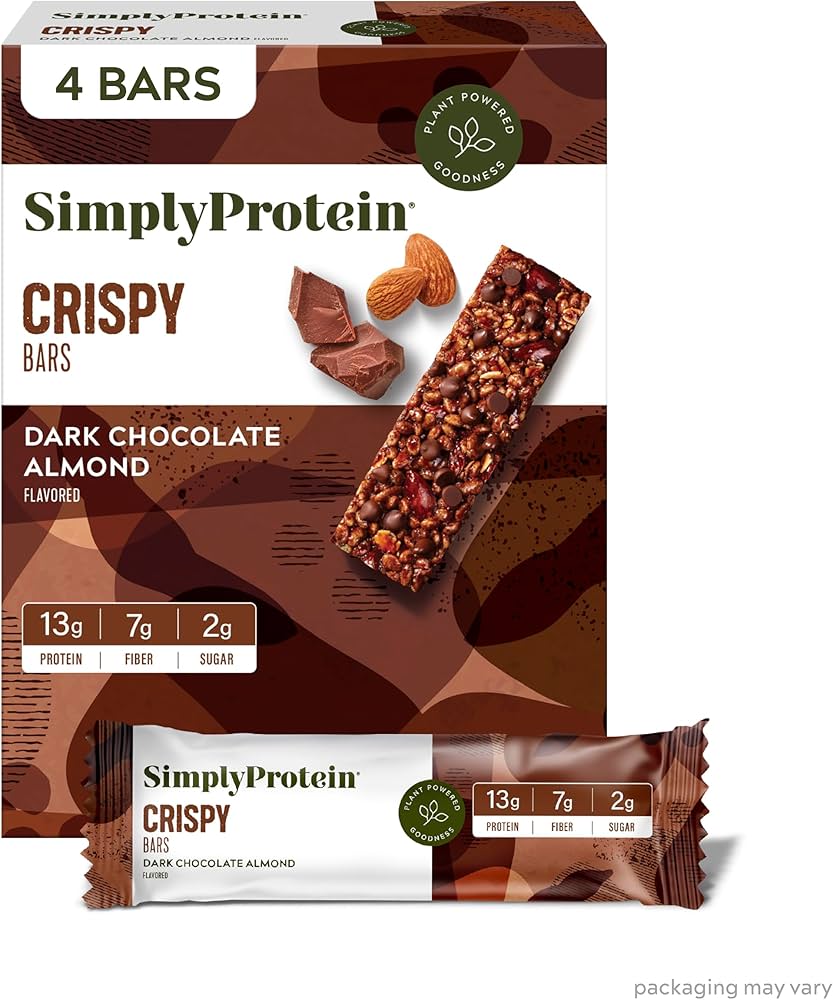 Simply Protein - Dark Chocolate Almond Protein Bar, 8/1.41 oz (Pack of 4) - Gluten-Free Snack