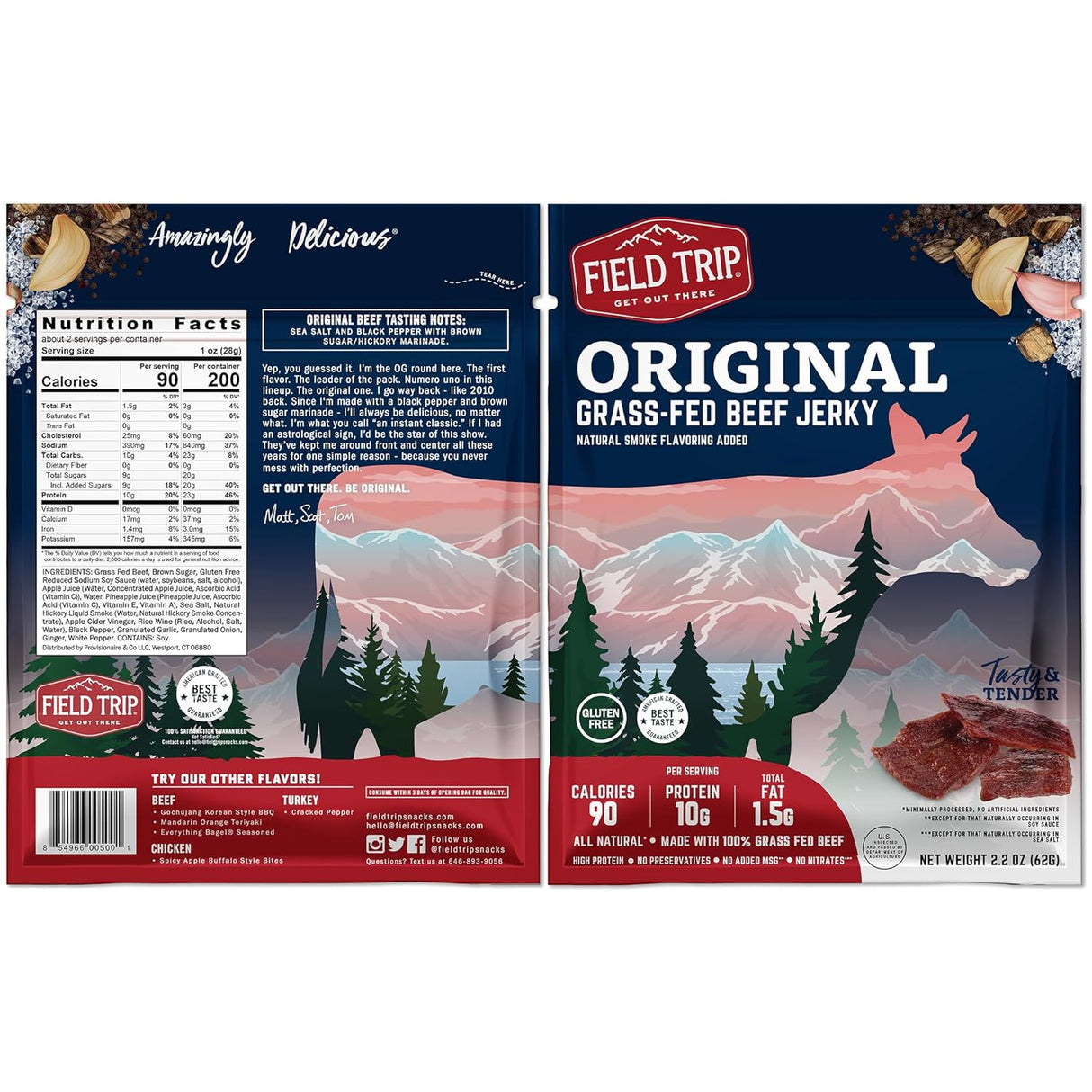 Field Trip Korean BBQ Beef Jerky, Gluten-Free, 2.2 oz, Pack of 9