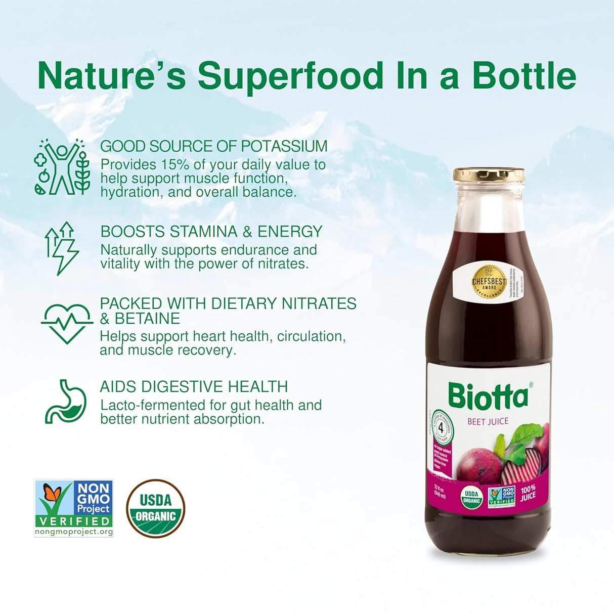 Biotta Organic Beet Juice, 32 fl oz, Pack of 6