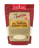 Bag of Bob's Red Mill gluten-free all-purpose baking flour on a white background