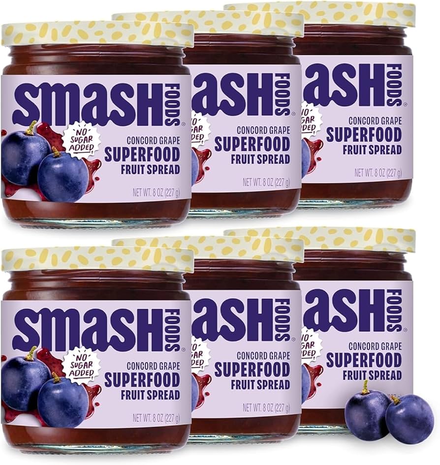 Smash Foods - Concord Grape Jam, 8 oz (Pack of 6) - GMO Free
