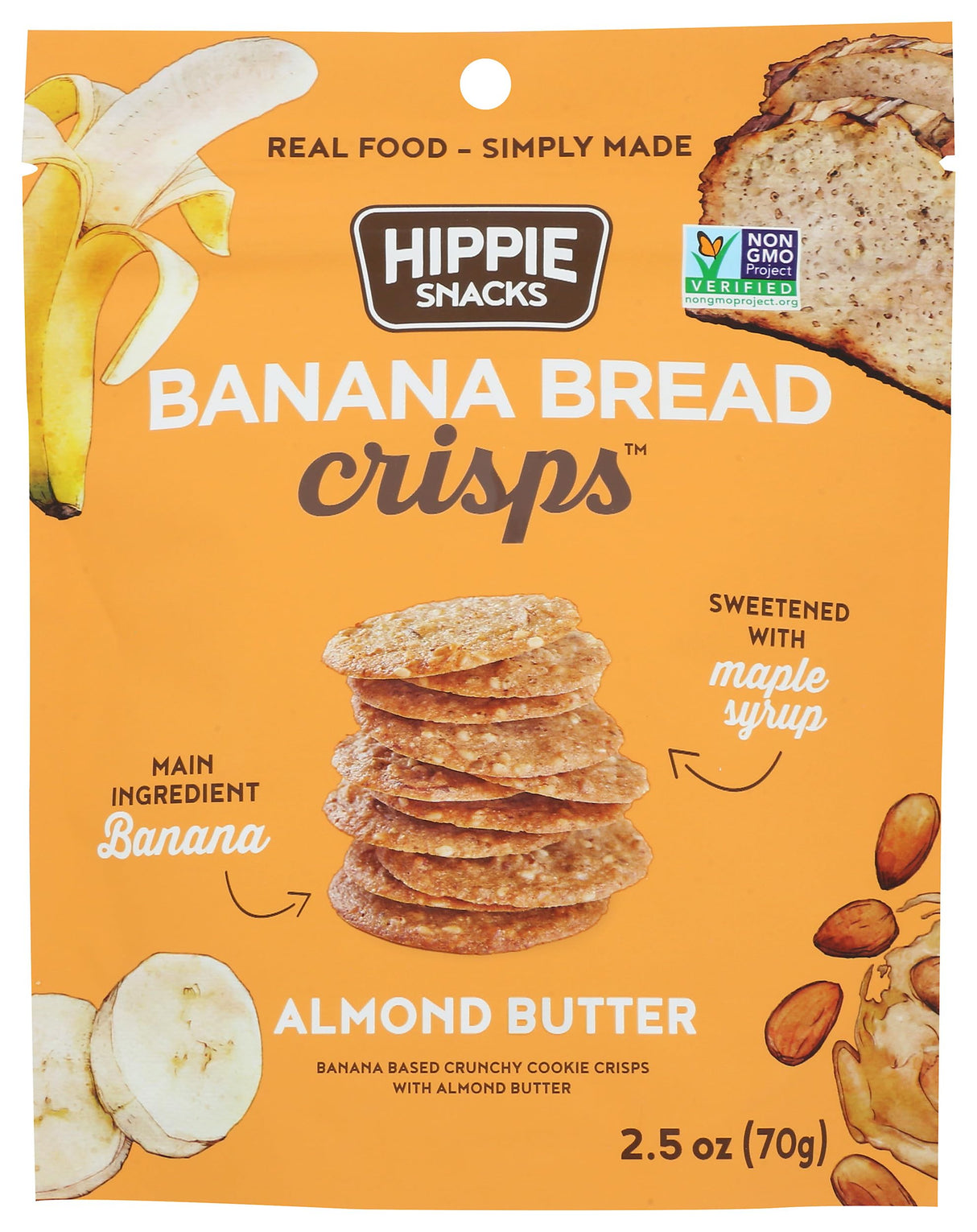 Hippie Snacks - Banana Bread Crisps Almond Butter, 2.5 oz (Pack of 8) - Gluten-Free Snacks