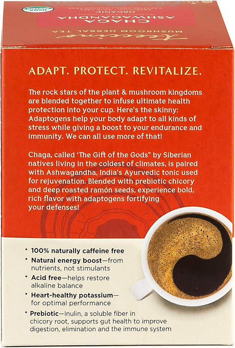 Teeccino Mush Tea Chaga Ashwagan - Case of 6 x 10 Bags