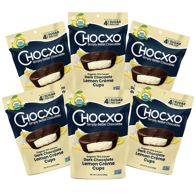 Chocxo - Organic Dark Chocolate Lemon Cream Cups, 3.45 oz (Pack of 6) - Gluten-Free Treat