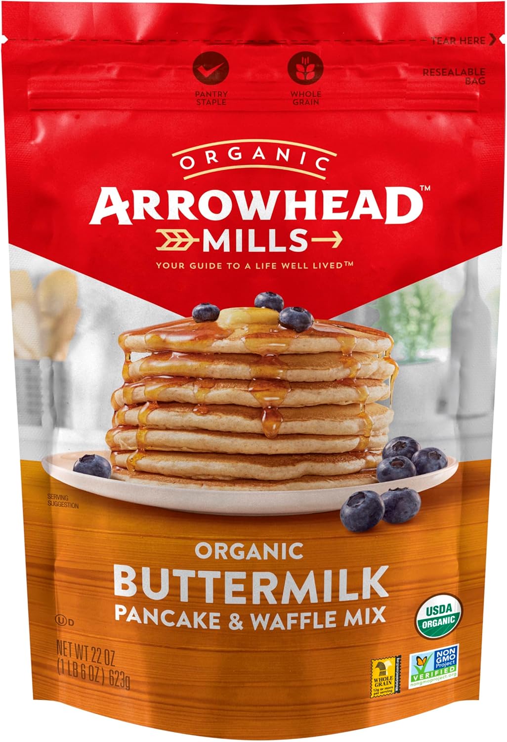 Arrowhead Mills - Organic Buttermilk Pancake & Waffle Mix, 22 oz (Case of 6) - Breakfast Pantry Staple