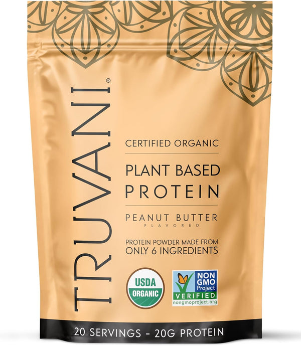 Truvani Certified Organic Peanut Butter Protein Powder, 10 Servings