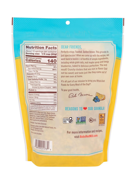 Bob's Red Mill Organic Lemon Blueberry Granola, Case of 6, 11 oz Bags