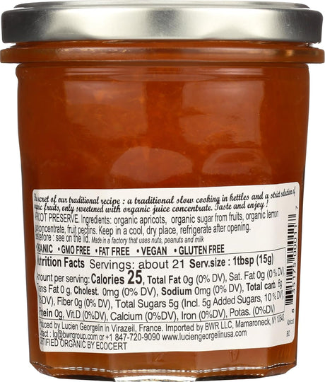 Lucien Georgelin Organic Apricot Fruit Spread, 11.28 oz, Pack of 6