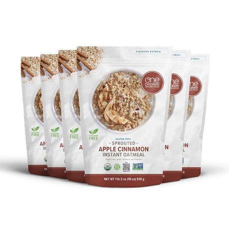 Multiple packages of Apple Cinnamon Instant Oatmeal with visible branding on a white background
