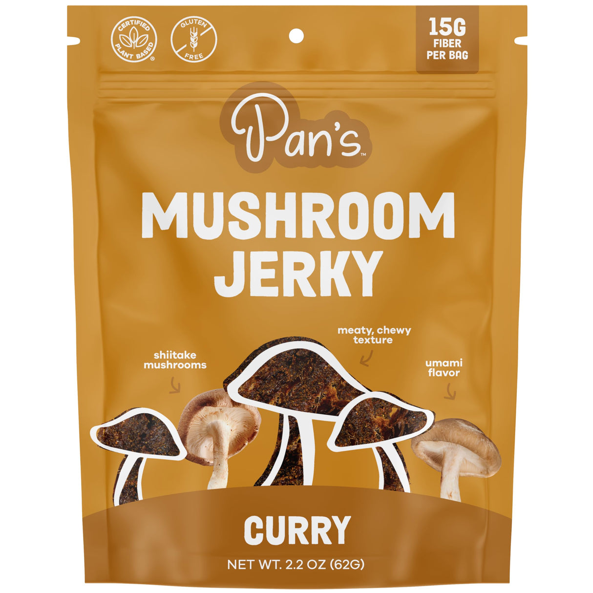 Pans Mushroom Jerky - Curry Mushroom Steak, 2.2 oz (Pack of 6) - Gluten-Free Kosher Snacks