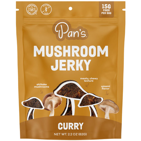 Pans Mushroom Jerky - Curry Mushroom Steak, 2.2 oz (Pack of 6) - Gluten-Free Kosher Snacks