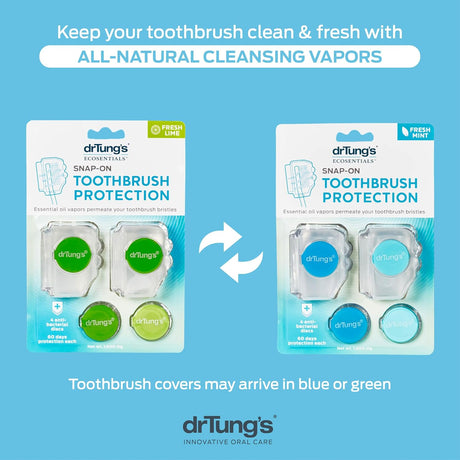 Dr. Tung's Snap-On Toothbrush Sanitizer, Natural Antibacterial Protection, Fresh Mint or Lime, 4 Discs