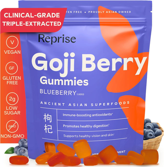 Reprise Goji Berry Blueberry Gummies, 45 Ct (Pack of 1) - Gluten-Free Supplement