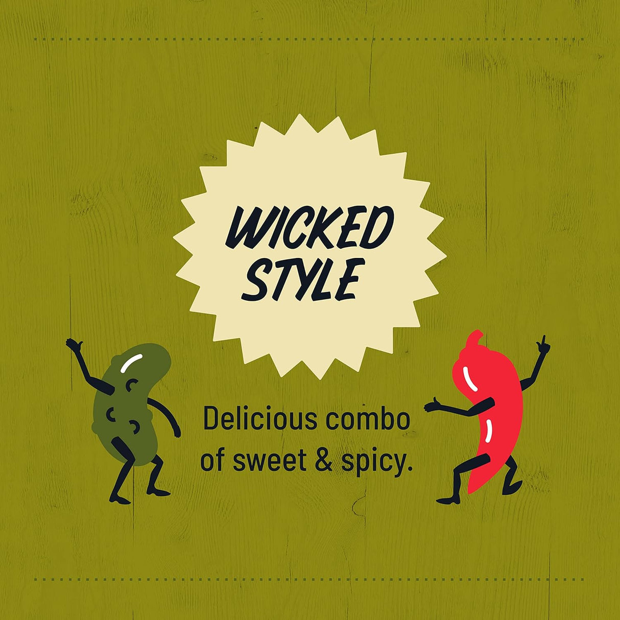Illustration of a green and red pepper with 'Wicked Style' text on a green background