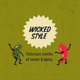 Illustration of a green and red pepper with 'Wicked Style' text on a green background
