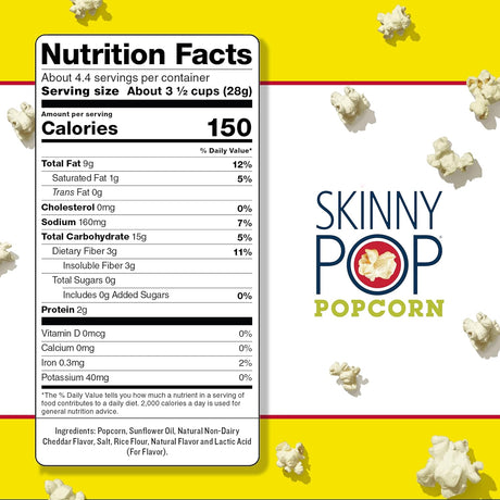 Skinnypop White Cheddar Popcorn, Case of 12 - 4.4 Oz Bags
