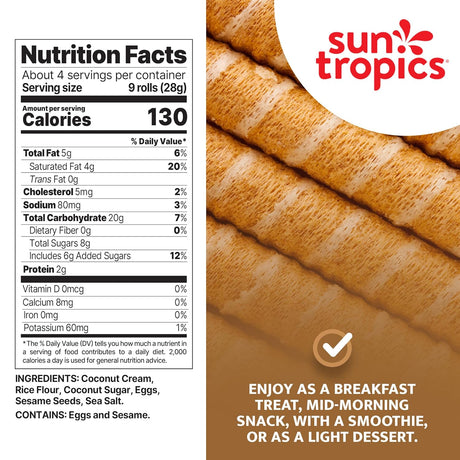 Sun Tropics Coco Rolls, Original Rolled Coconut Wafers (Pack of 12, 4 Oz.)