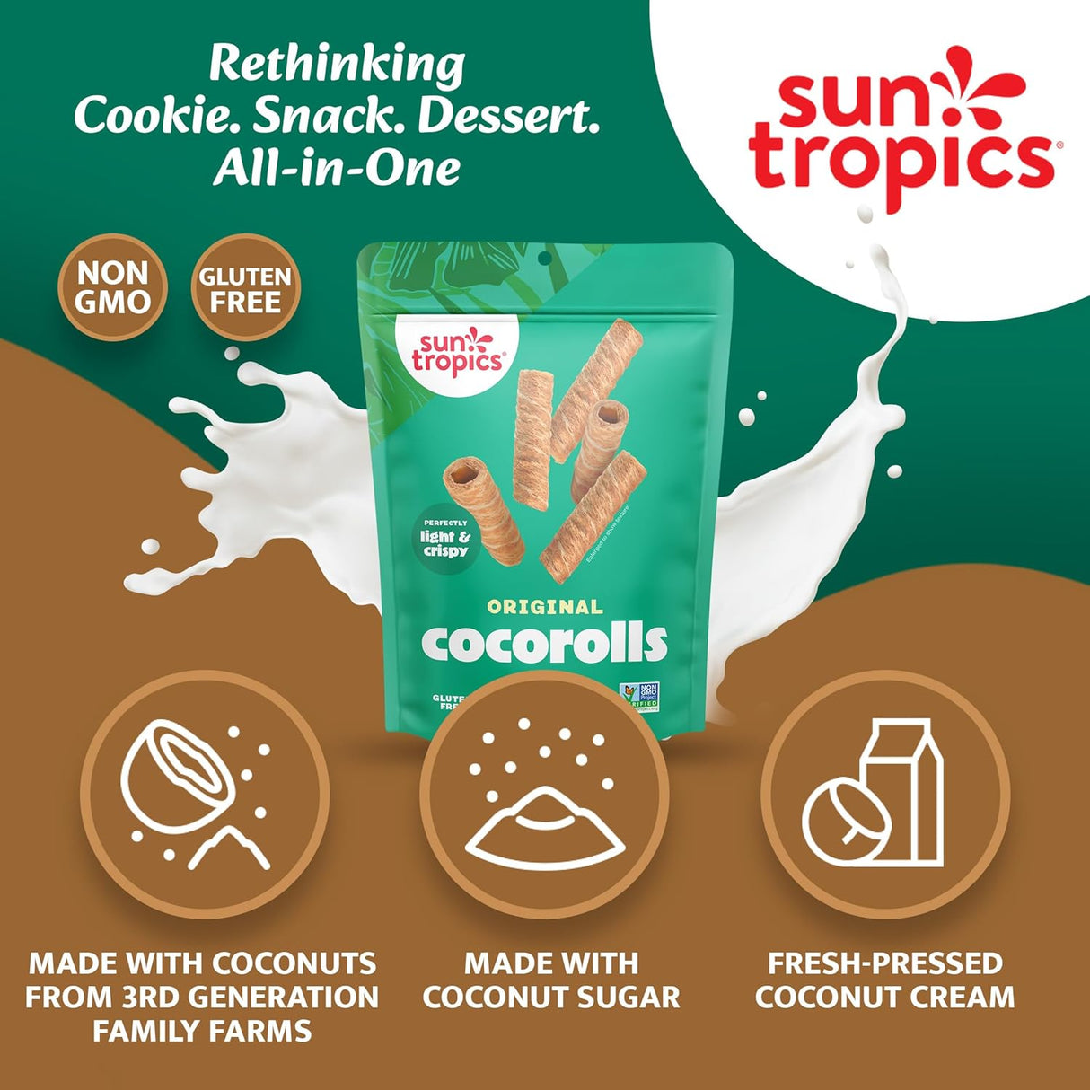 Sun Tropics Coco Rolls, Original Rolled Coconut Wafers (Pack of 12, 4 Oz.)