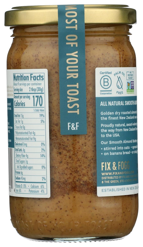 Fix & Fogg Almond Butter, Smooth, 10 Oz., Case of 6