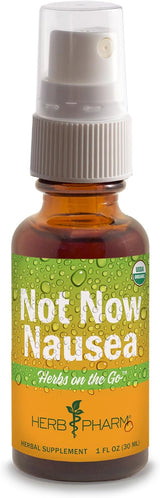 Herb Pharm 'Not Now Nausea' supplement bottle with spray top on a white background