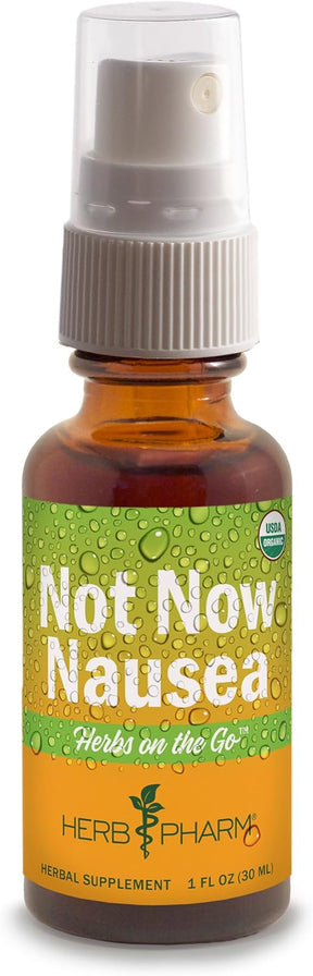 Herb Pharm 'Not Now Nausea' supplement bottle with spray top on a white background