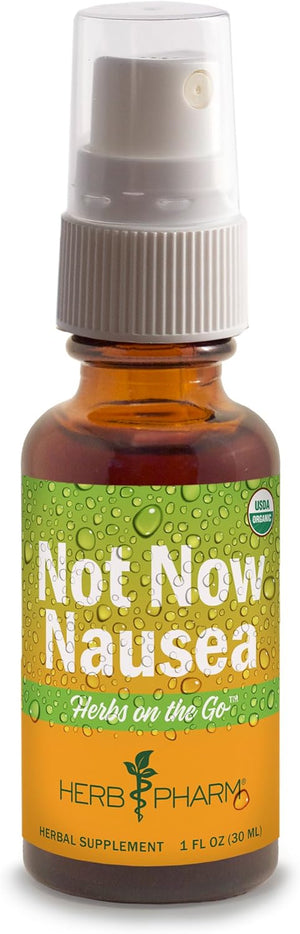 Herb Pharm 'Not Now Nausea' supplement bottle with spray top on a white background
