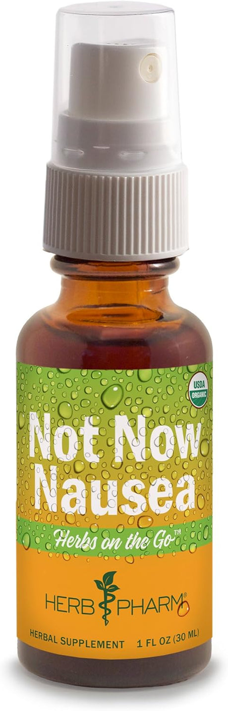 Herb Pharm 'Not Now Nausea' supplement bottle with spray top on a white background